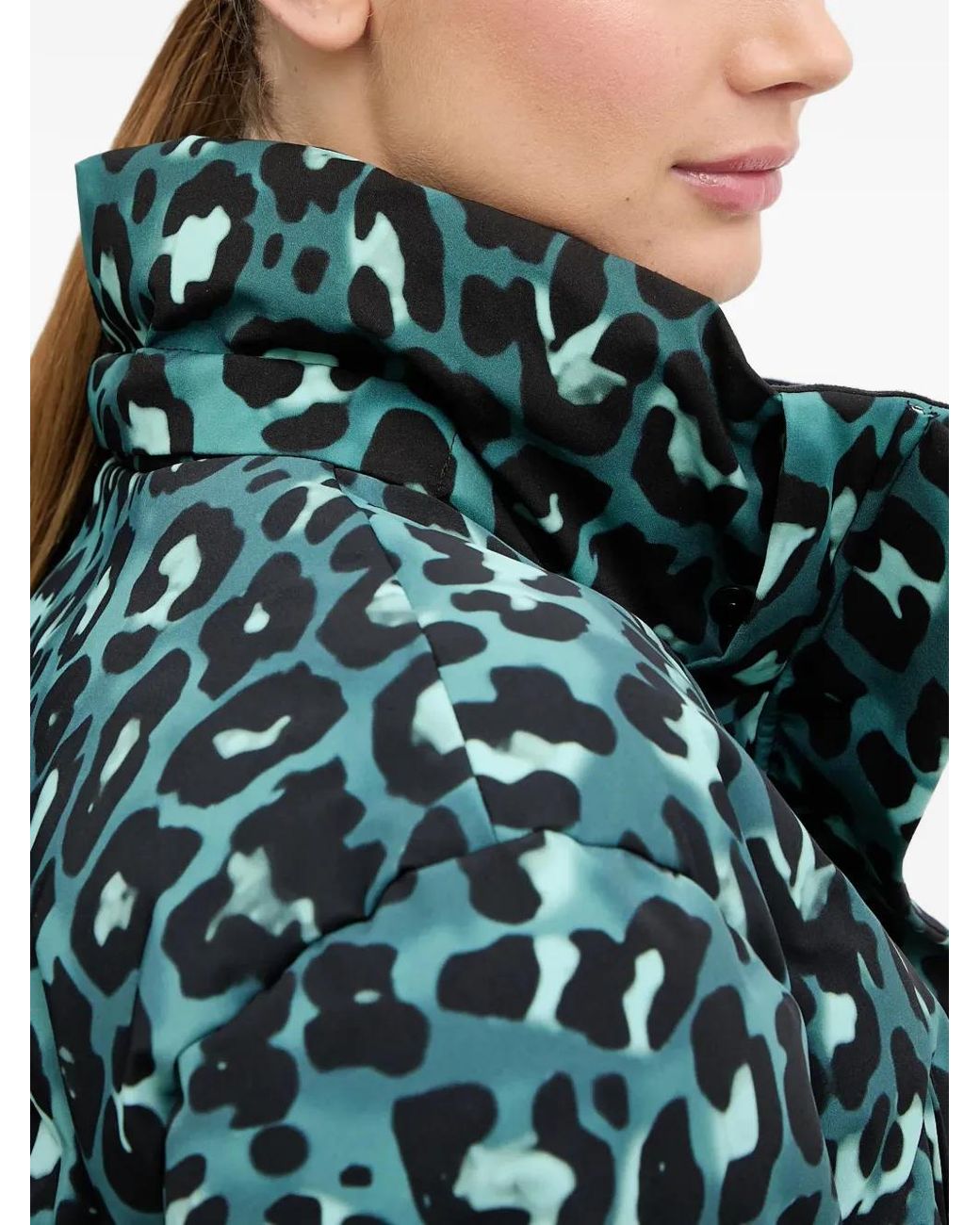 EA7 Green Hooded Leopard-Print Jacket