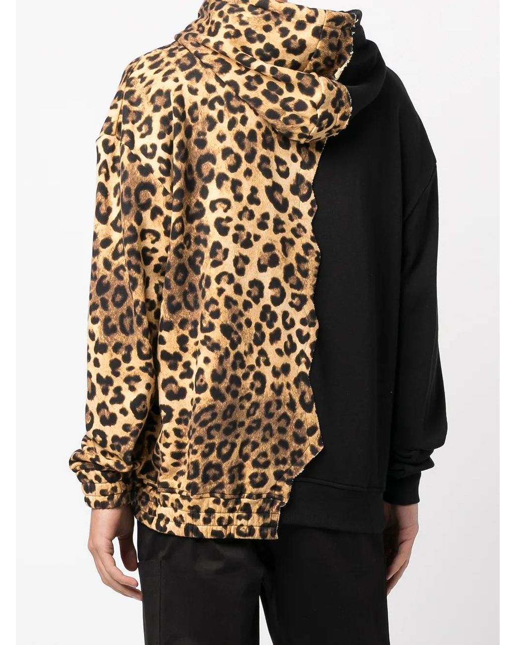 Haculla Black Paneled Leopard-Print Logo Hoodie for men