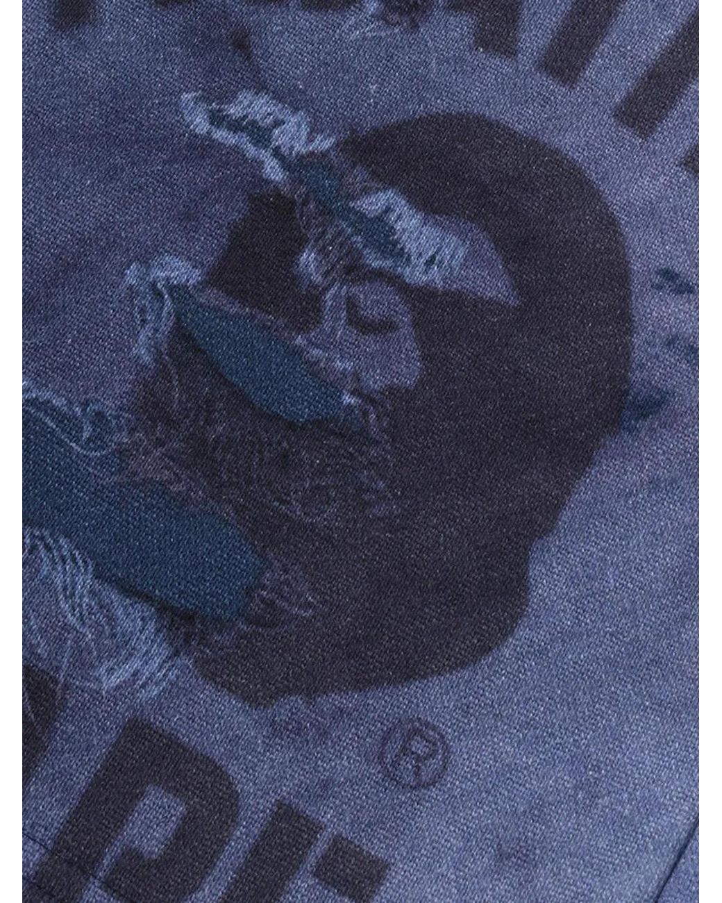 A Bathing Ape Blue Distressed Logo-Print Shorts for men