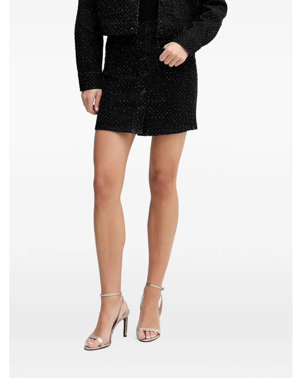 ARMANI EXCHANGE Black Bouclé Button-Front Mini Skirt