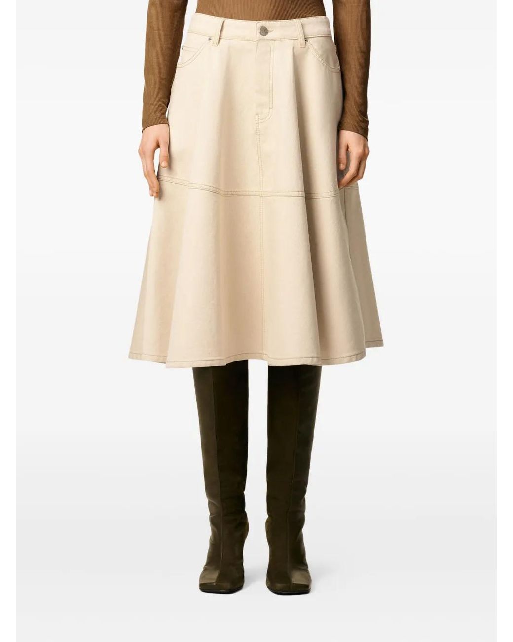 AMI Natural Button-Fastening Cotton Midi Skirt