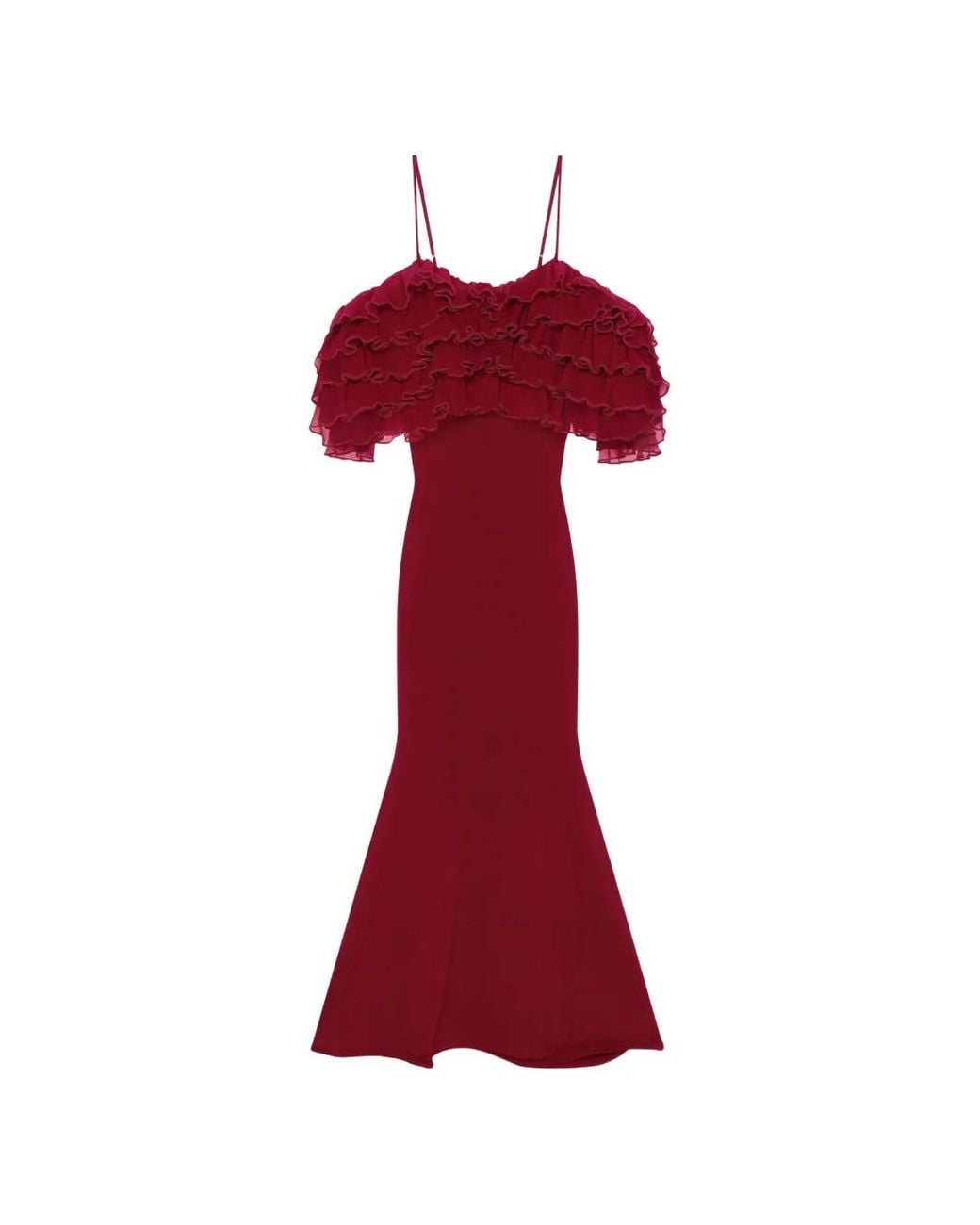 Givenchy Red Long Ruffled Dress