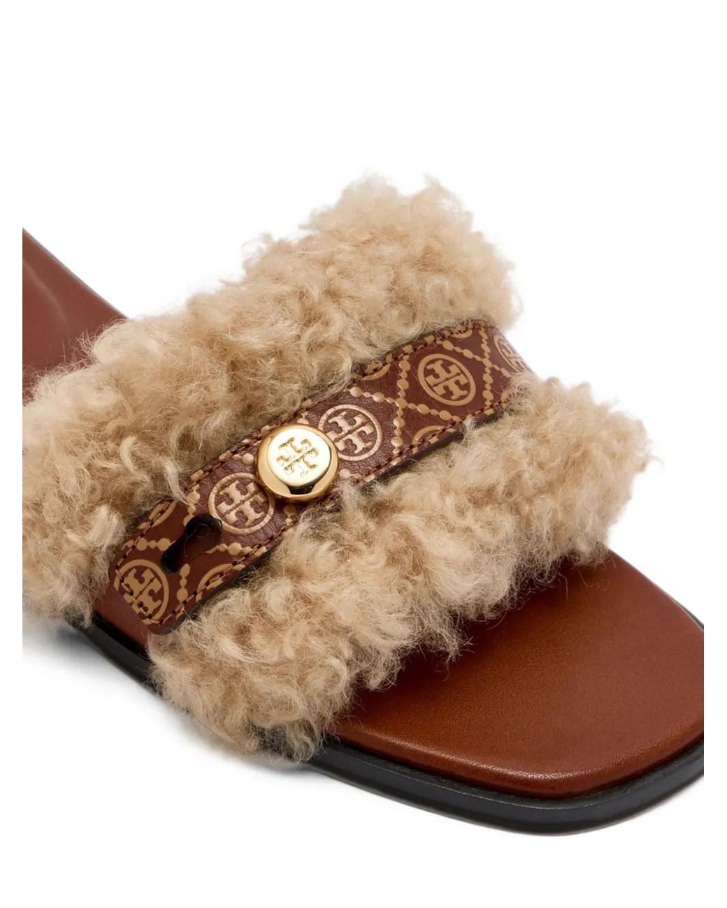 Tory Burch White Romy Shearling Slides