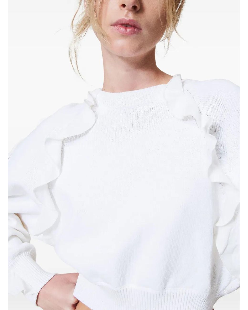 Twinset White Ruffle-Detailed Sweater