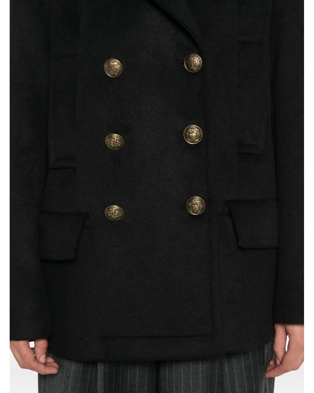 Dondup Black Double-Breasted Coat