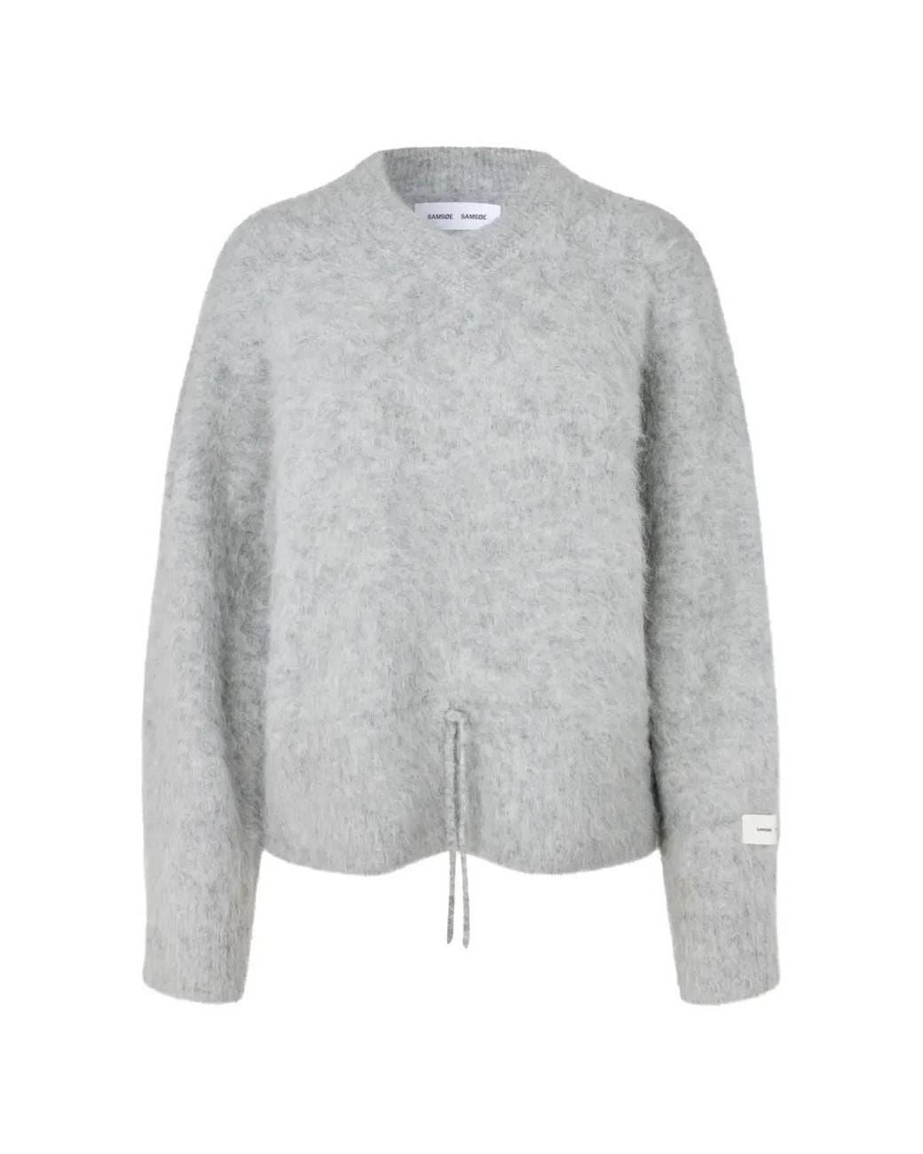 Samsøe & Samsøe Gray Salo Drawstring-Waist Brushed-Knit Sweater