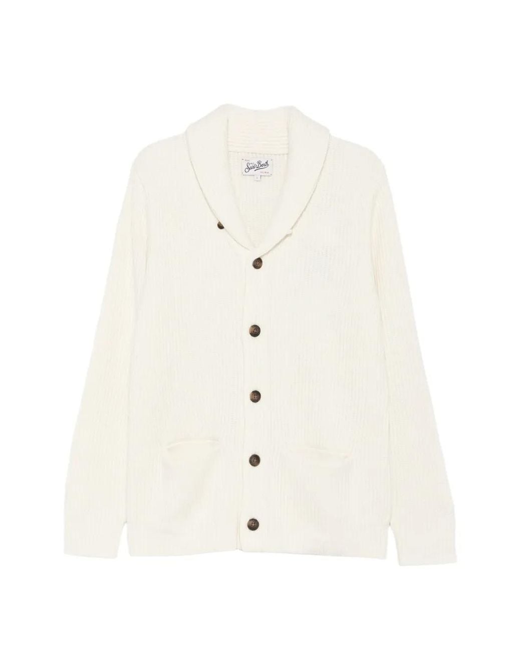 Mc2 Saint Barth White Glasgow Ribbed Shawl-Collar Cardigan for men