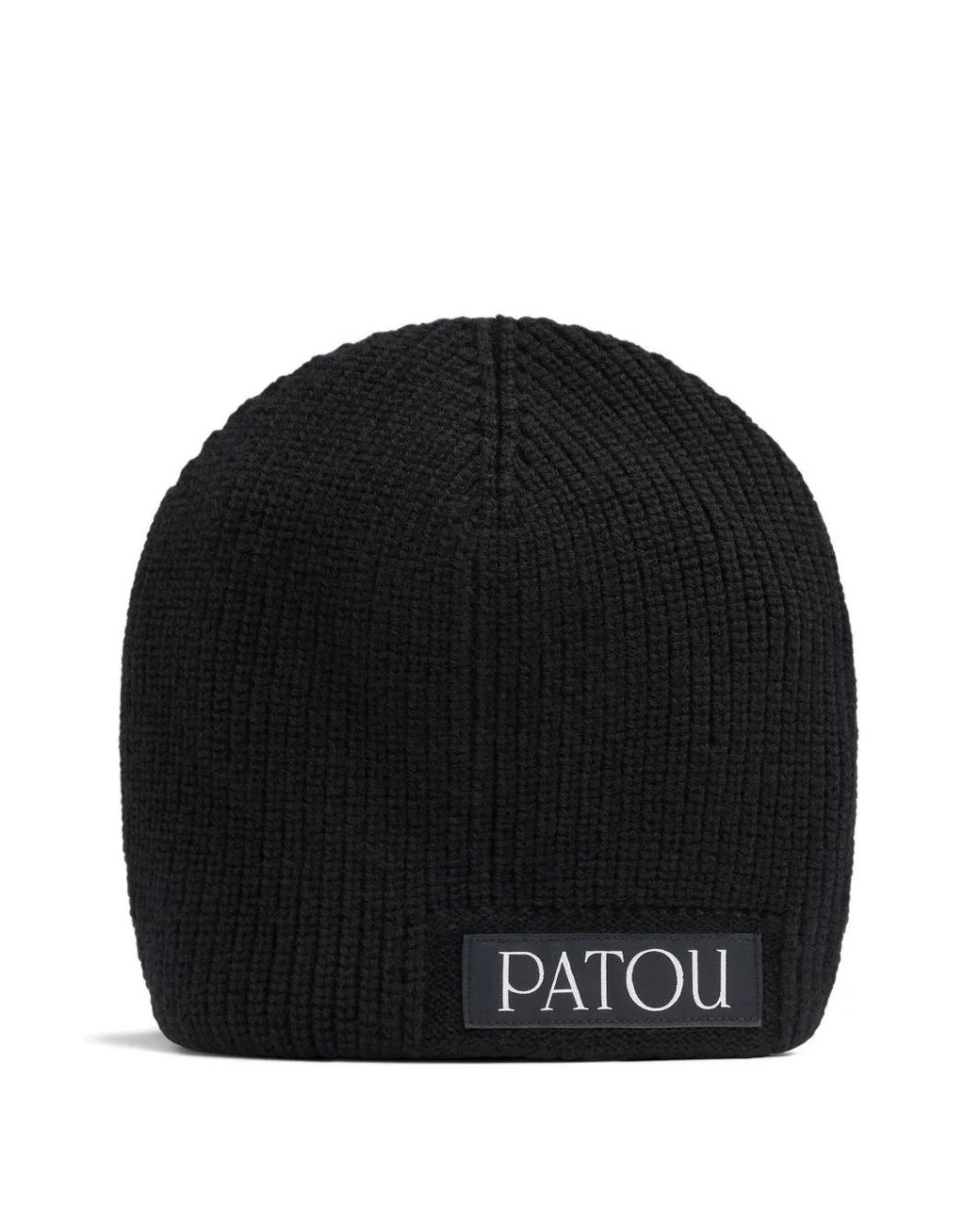 Patou Black Wool Logo Beanie