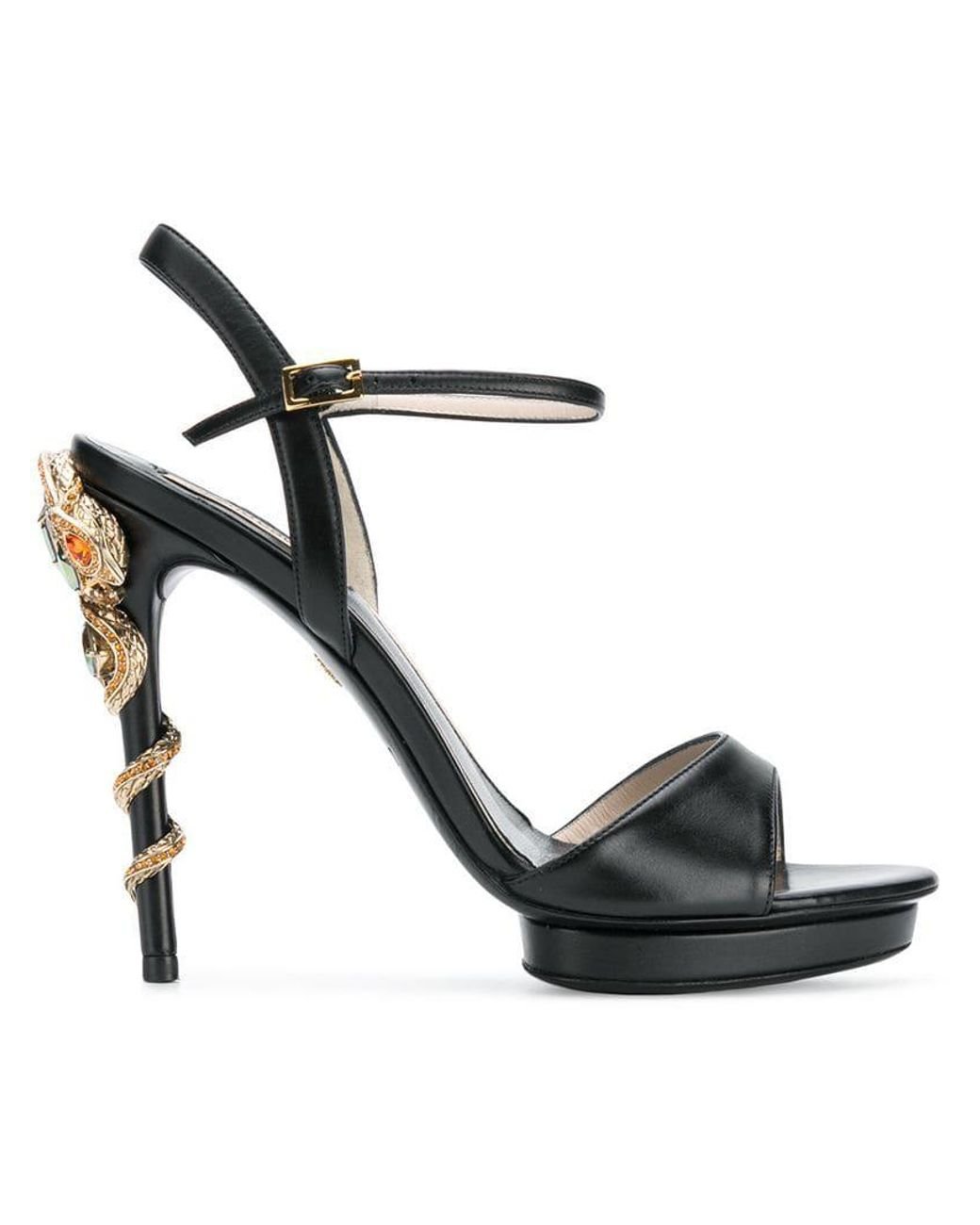 Roberto Cavalli Snake Embellished Heeled Sandals in Black Lyst