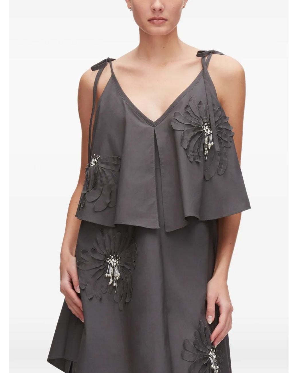 3.1 Phillip Lim Gray Flower Appliqué Layered Dress