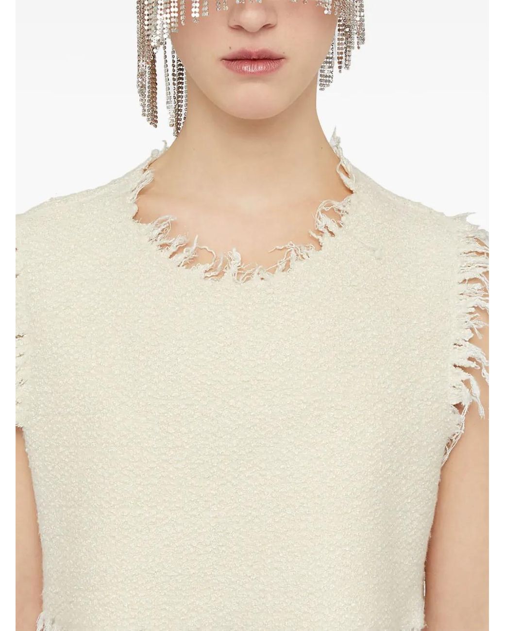 Jil Sander White Layered Wool-Silk Blend Dress