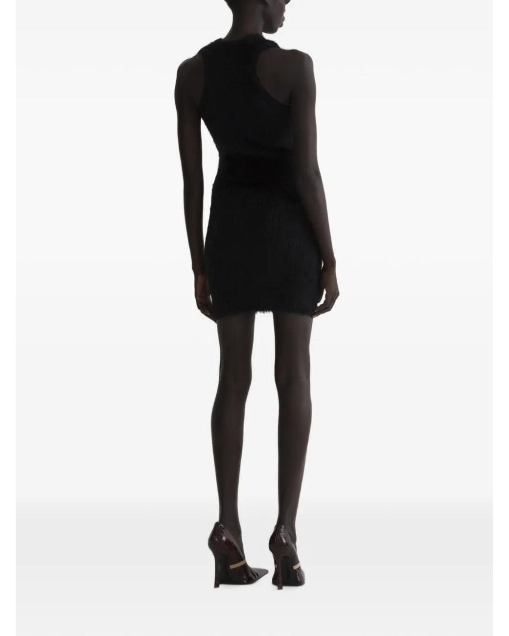 Mugler Black Robe En Maille À Effet Brossé