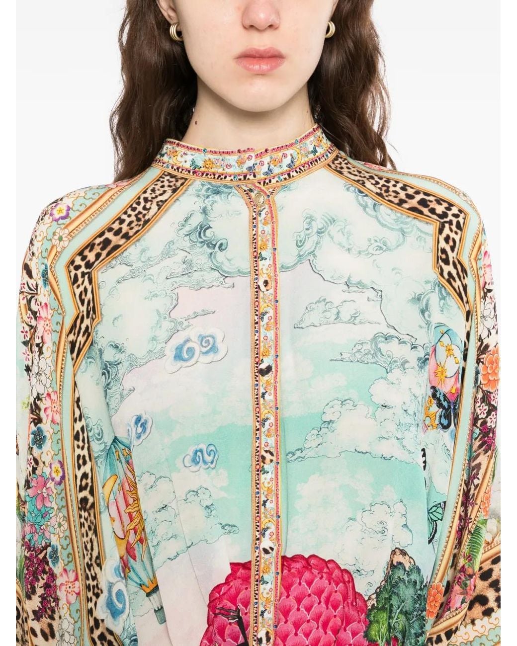Camilla White Button Scarf Blouse