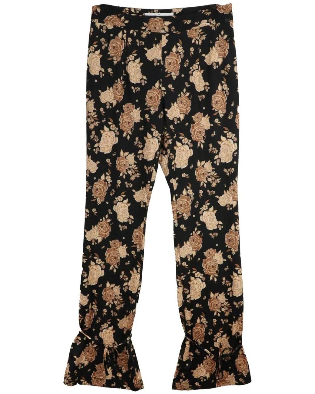 ROKH Black Rose-Print Tied-Hem Trousers