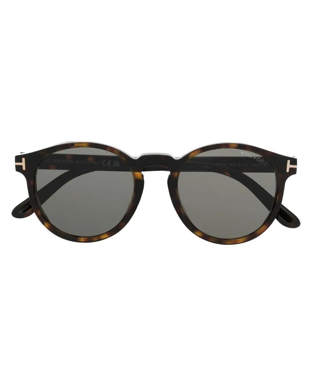 Tom Ford Black Tortoiseshell-Effect Round-Frame Sunglasses