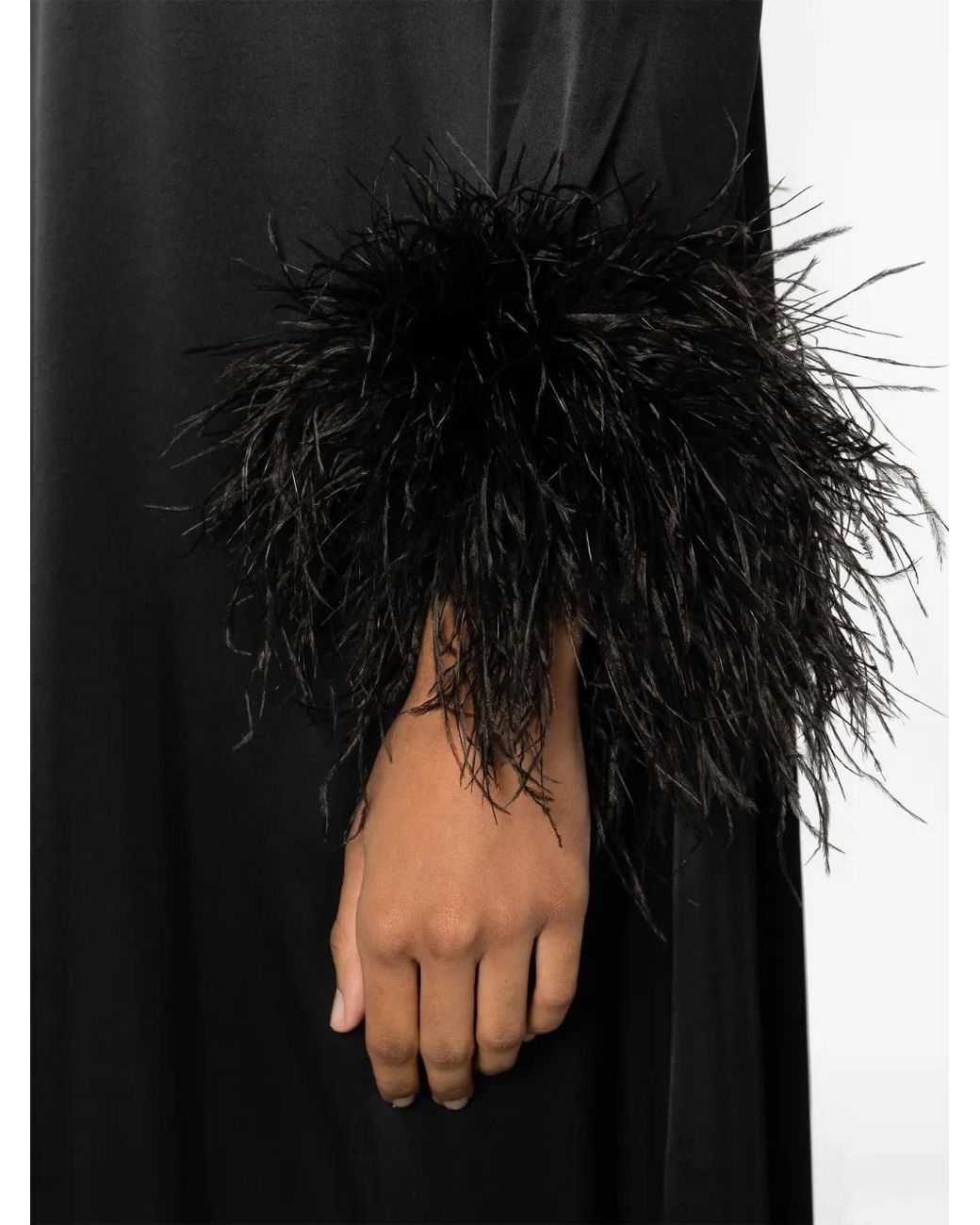 Sleeper Black Suzi Feather-trim Maxi Dress