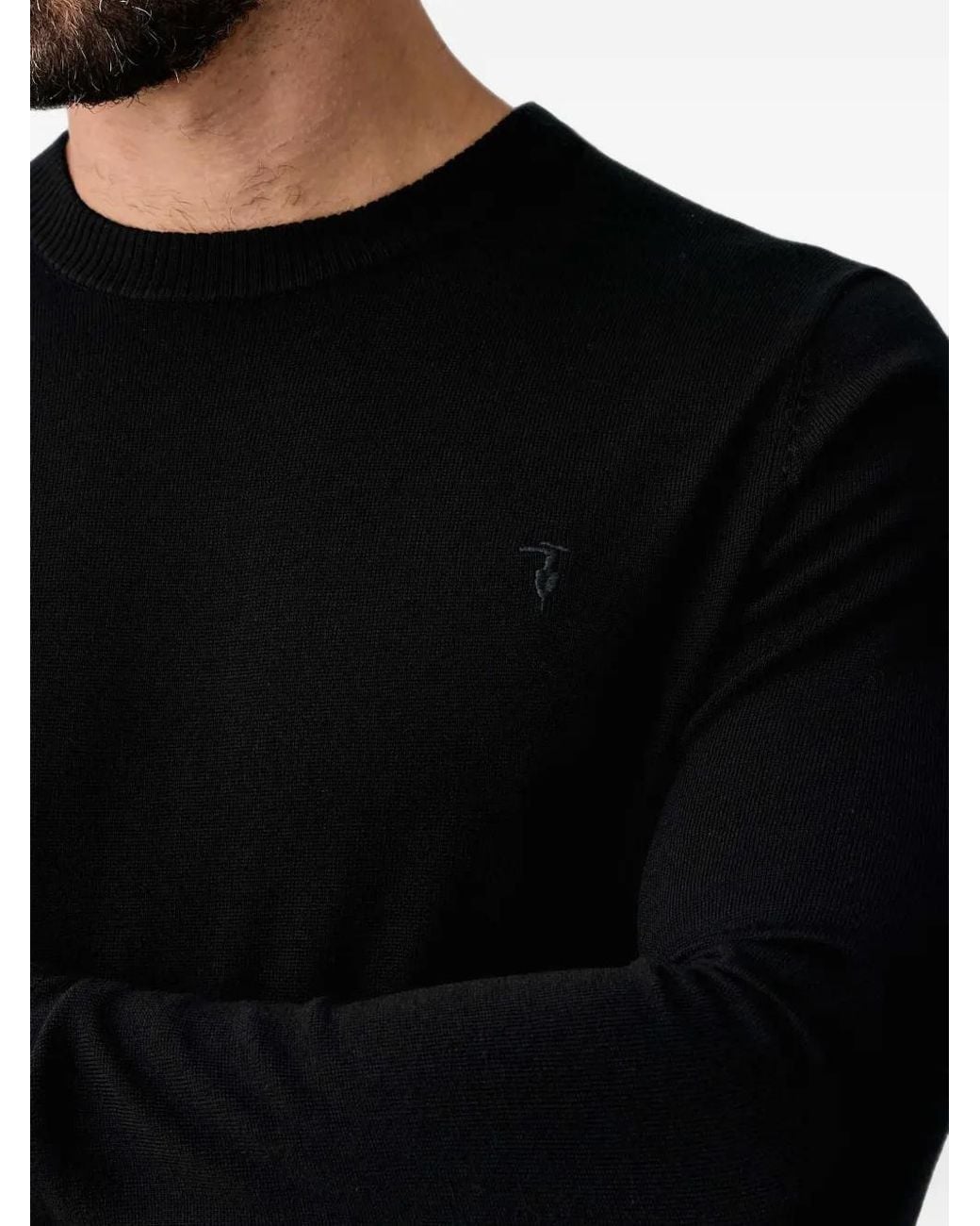Trussardi Black Logo-Embroidered Crew-Neck Sweater for men