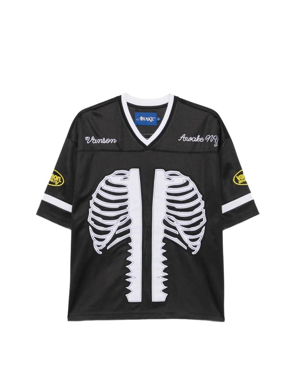 AWAKE NY Black Skeleton-Patch V-Neck T-Shirt for men