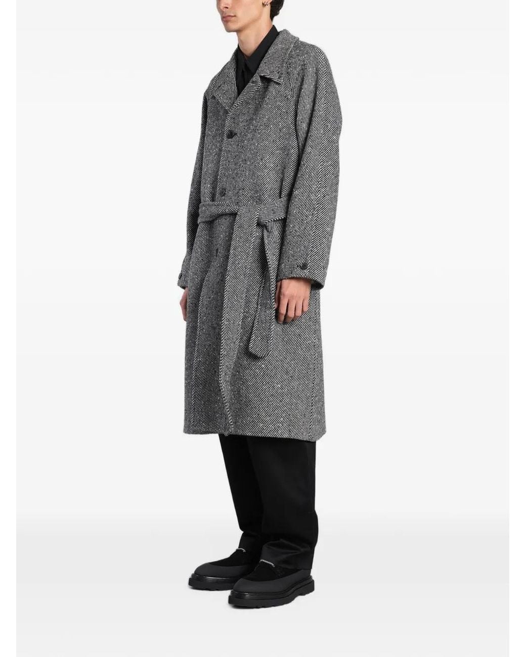 Paul Smith Gray Herringbone Belted Single-Breasted Coat for men
