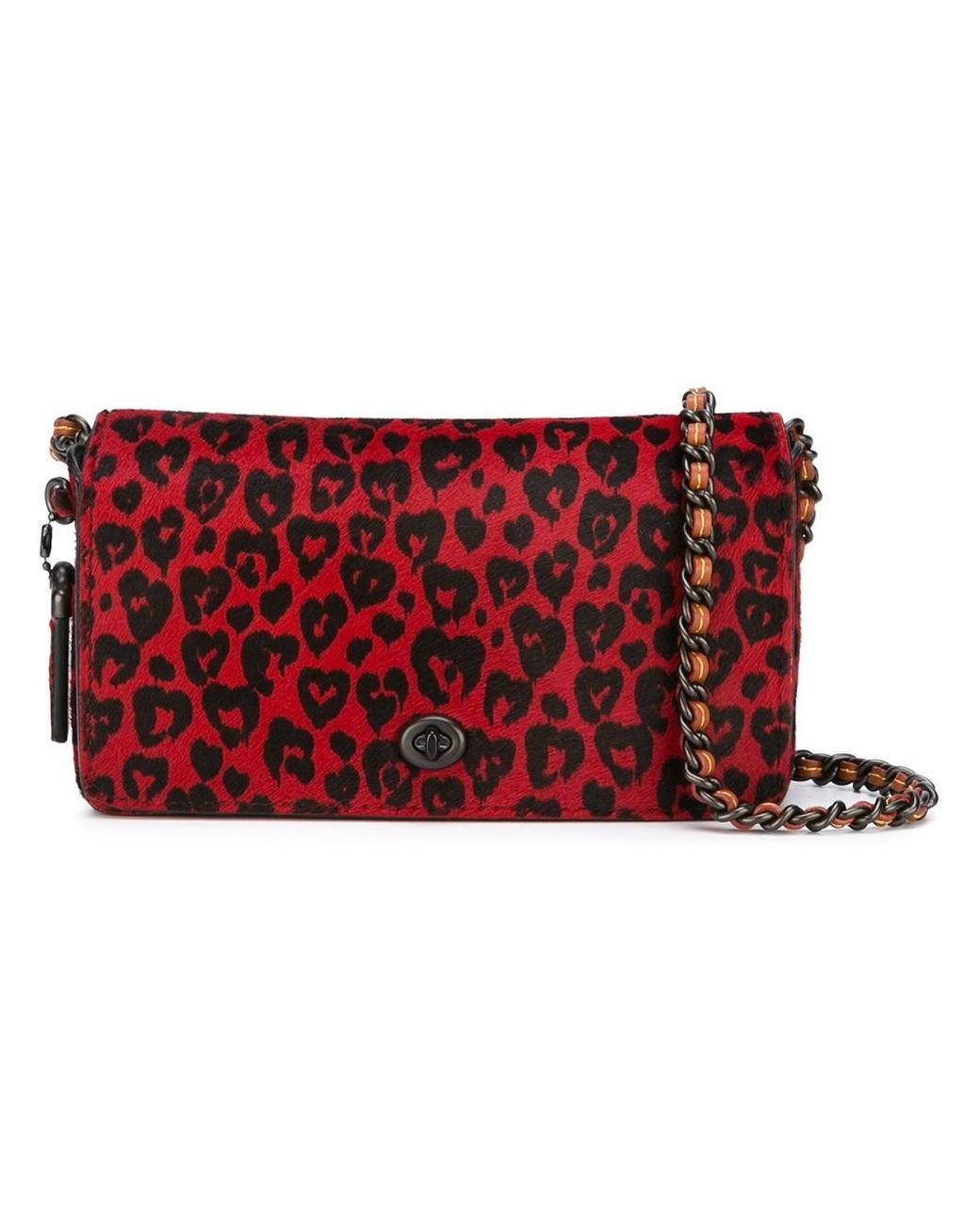 COACH Leopard Print Cross Body Bag in Red | Lyst