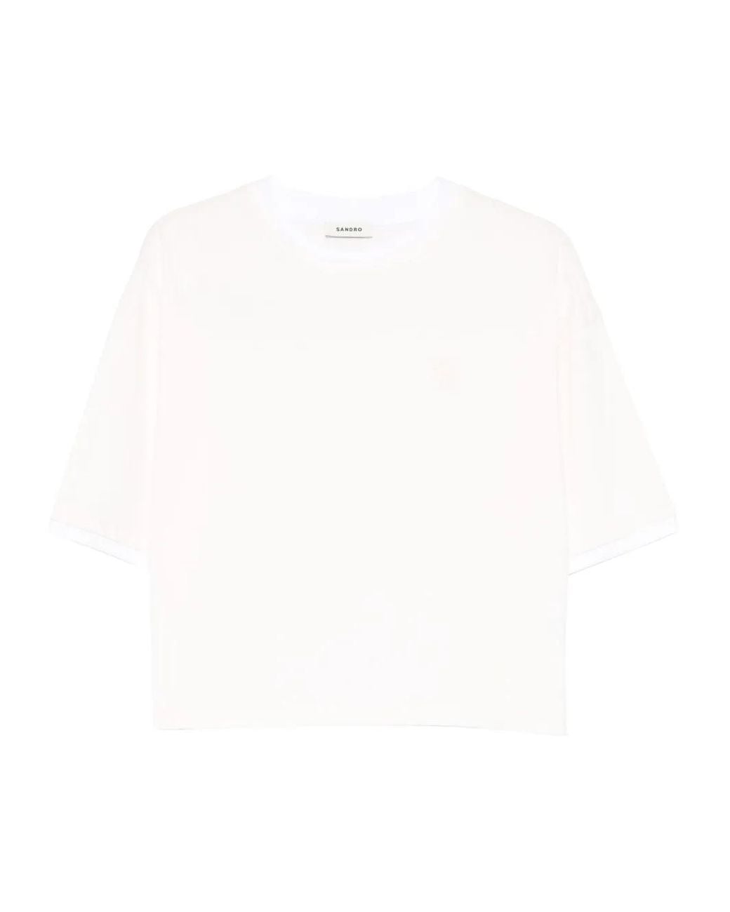 Sandro White Logo-Embroidered T-Shirt