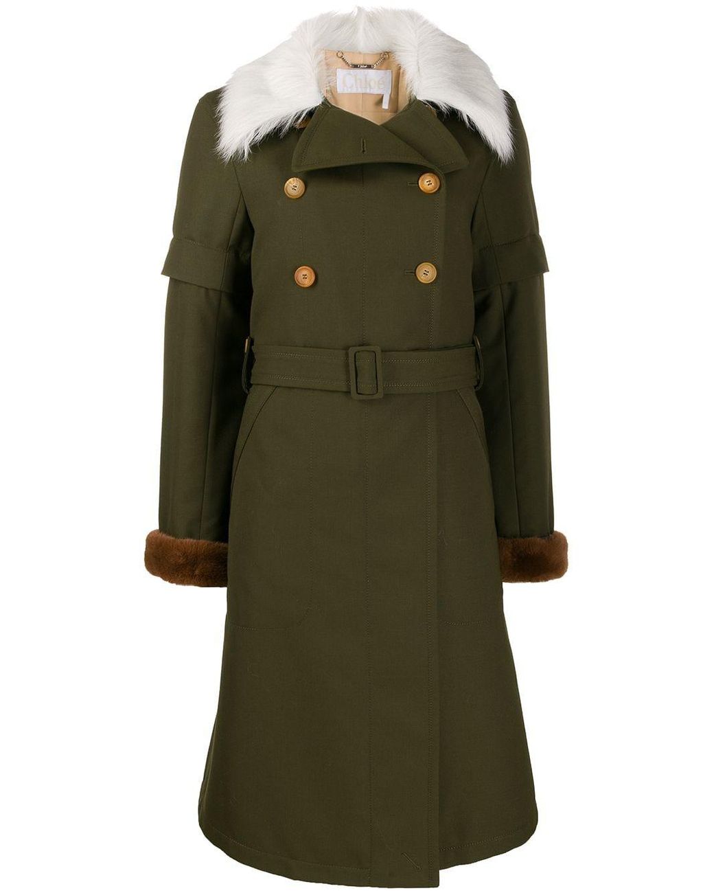 Chloé Faux Fur Collar Trench Coat in Green Lyst
