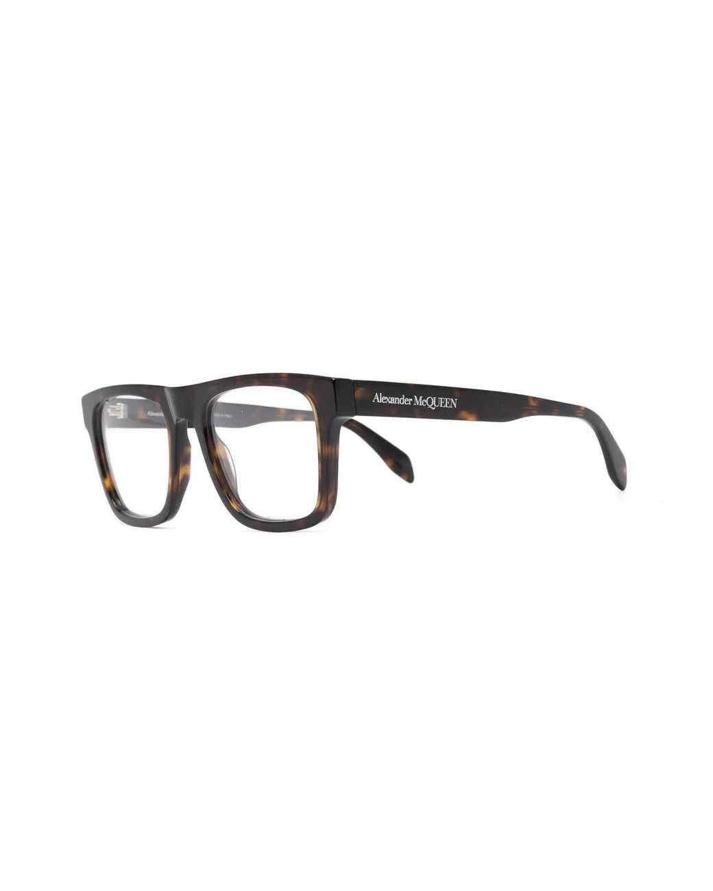 McQueen Black Tortoiseshell-Effect Square-Frame Glasses