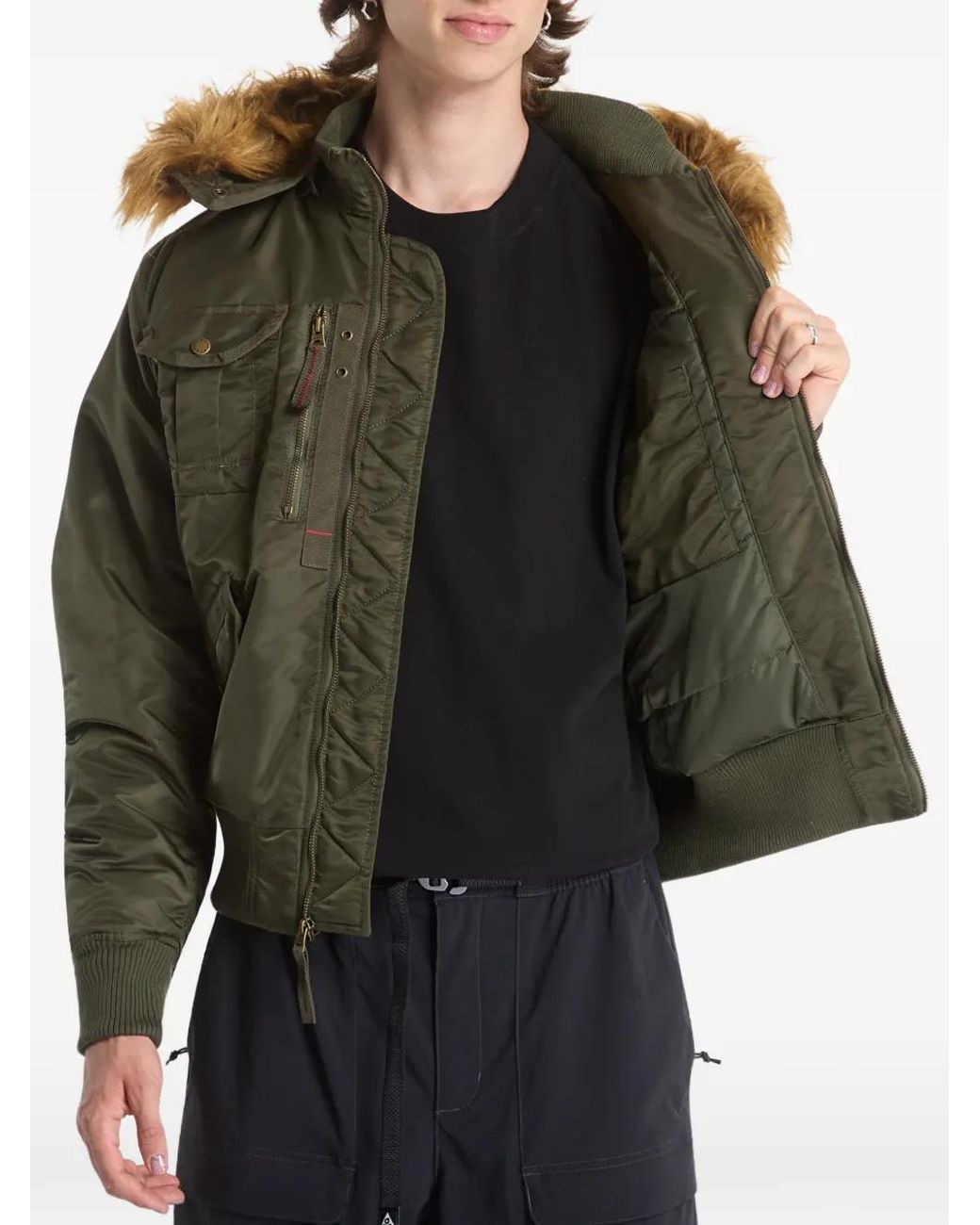 Alpha Industries Green Veste Bomber Deflector Bordée De Fourrure Artificielle for men