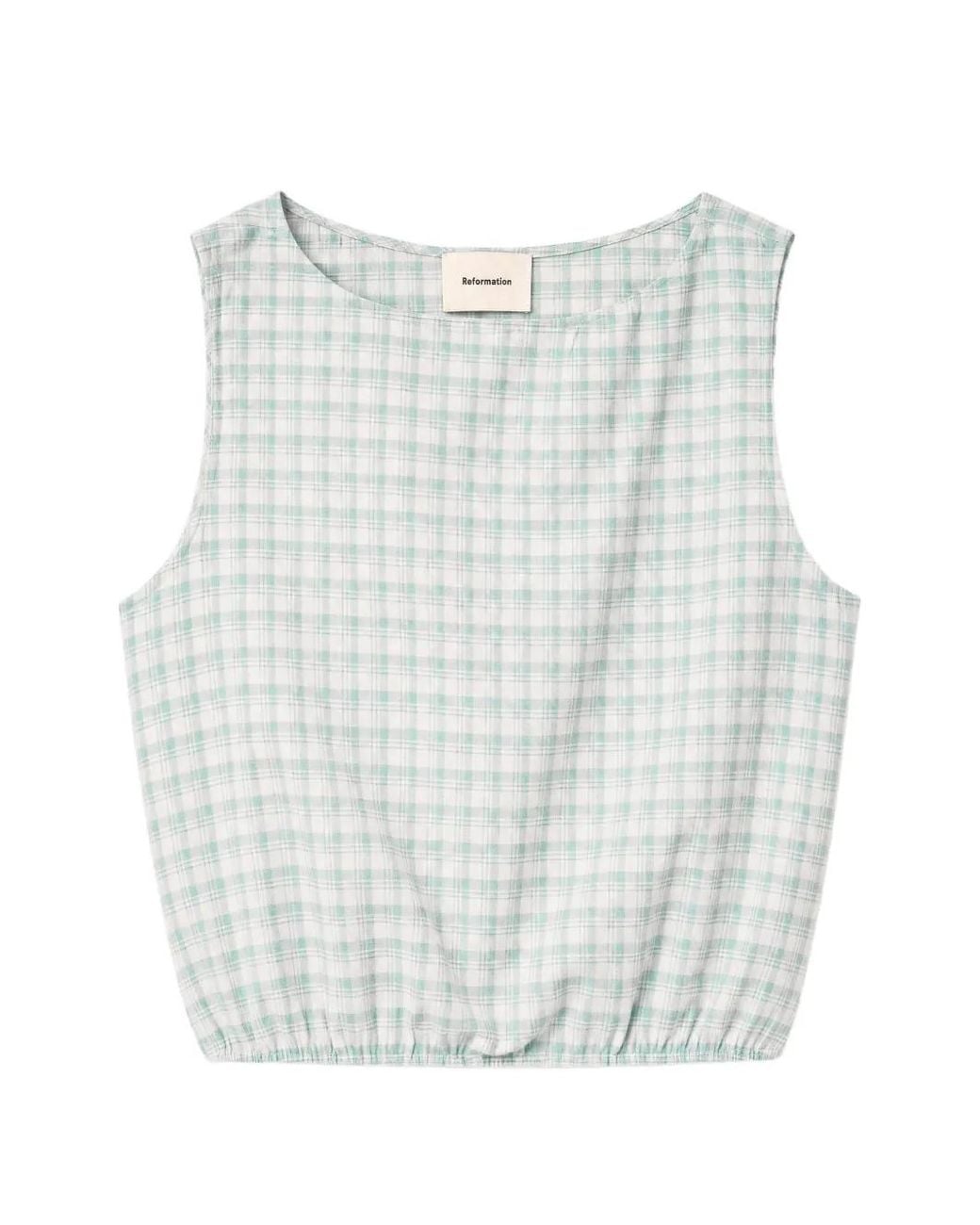 Reformation White Toscana Gingham-Check Top