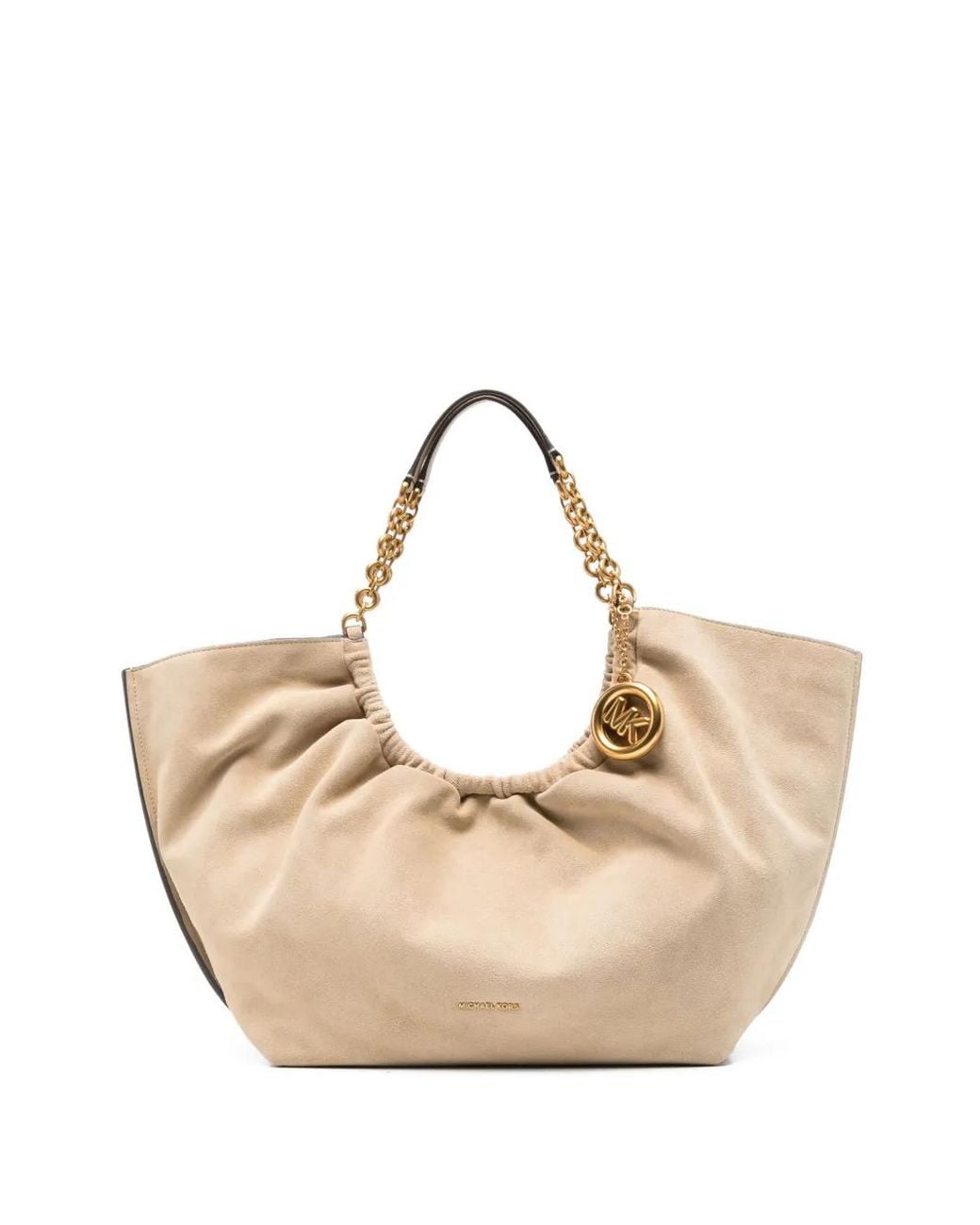 Michael Kors Natural Lg Cingh Logo-Pendant Chain-Link Shoulder Bag