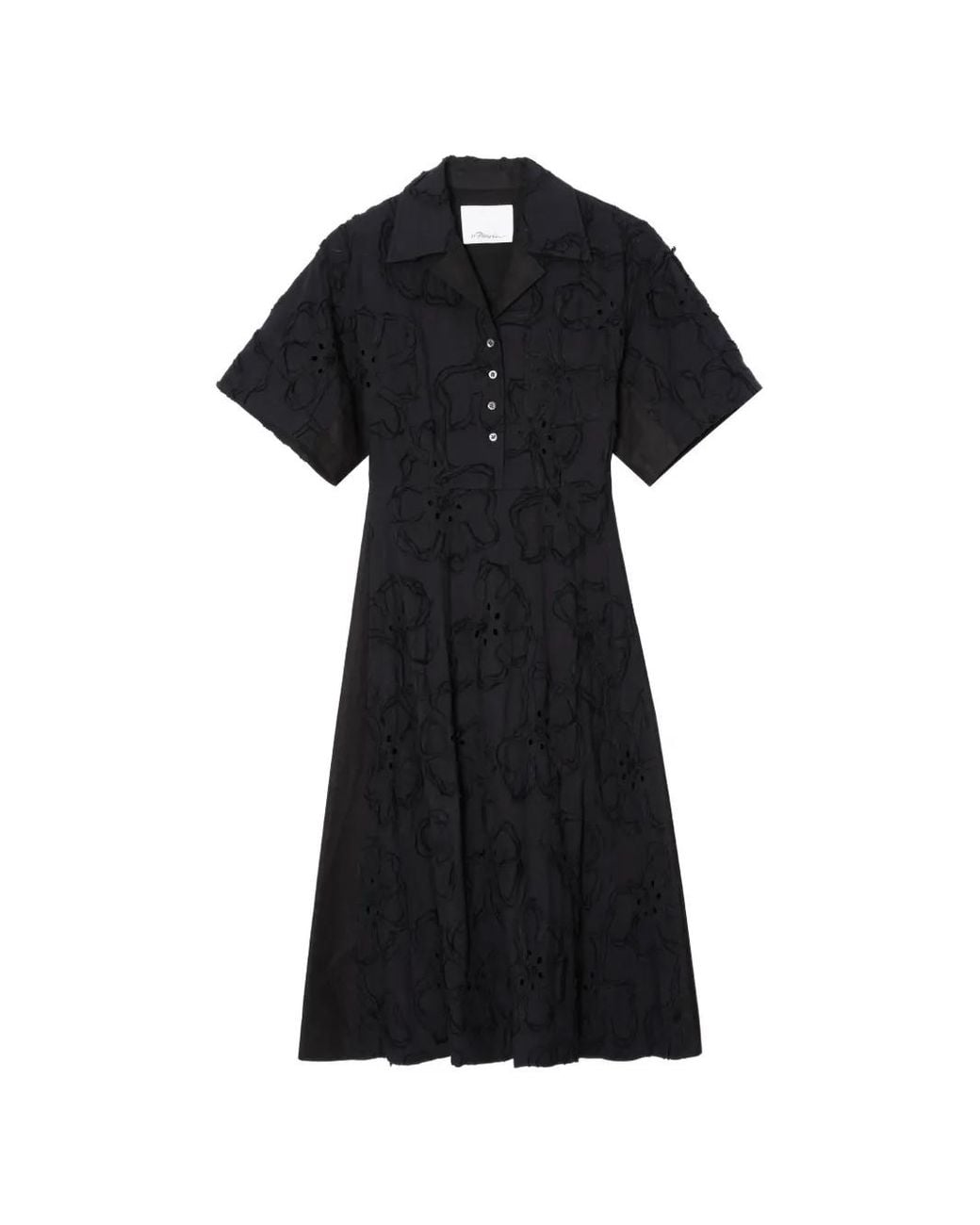 3.1 Phillip Lim Black Floral Collared Midi Dress