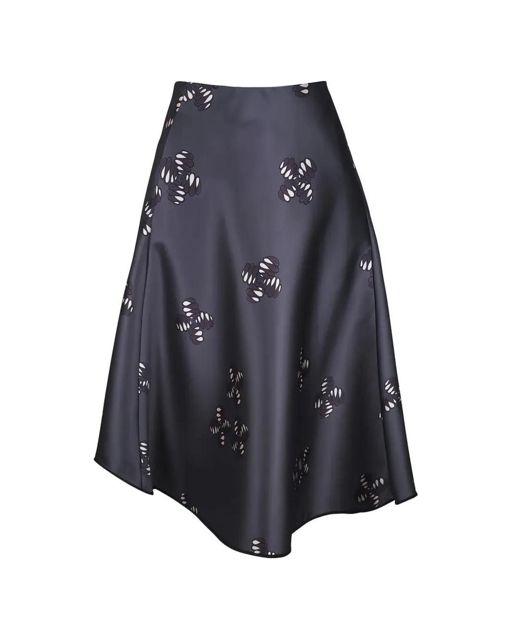 ODEEH Blue Fancy Fans Shadow Flared Midi Skirt