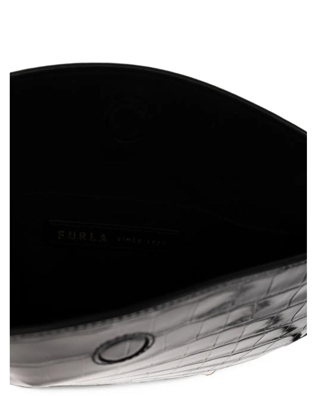 Furla Black Moonstone Small Croc-Effect Shoulder Bag