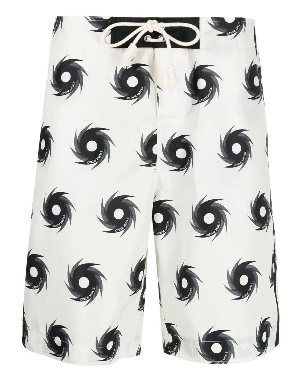 Palm Angels Natural Graphic-Print Drawstring Swim Shorts for men