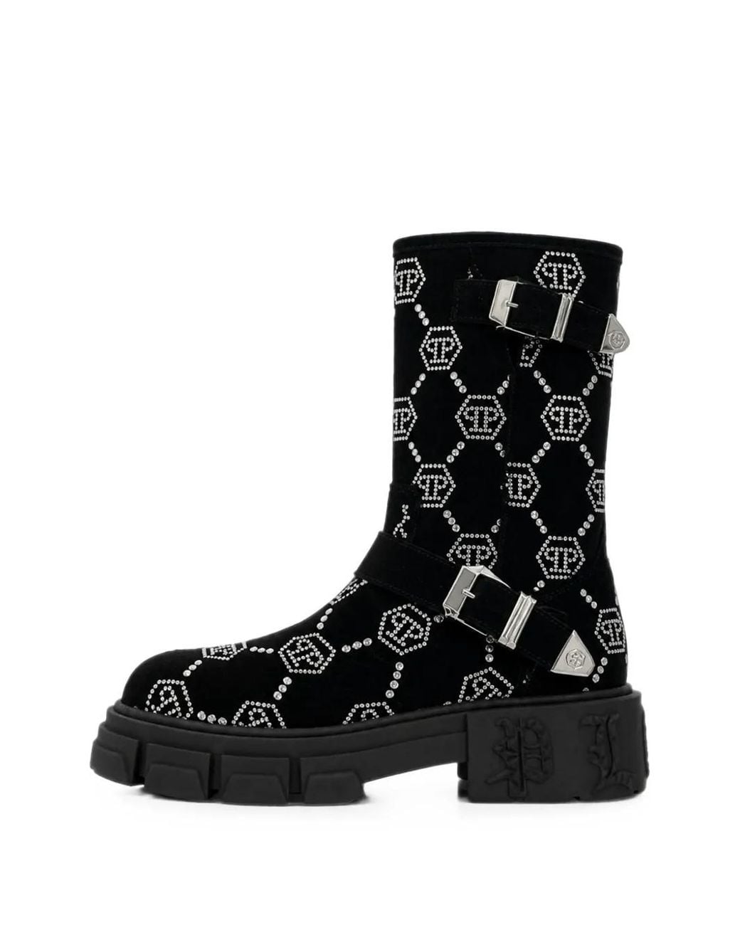 Philipp Plein Black Monogram Strass-Embellished Boots