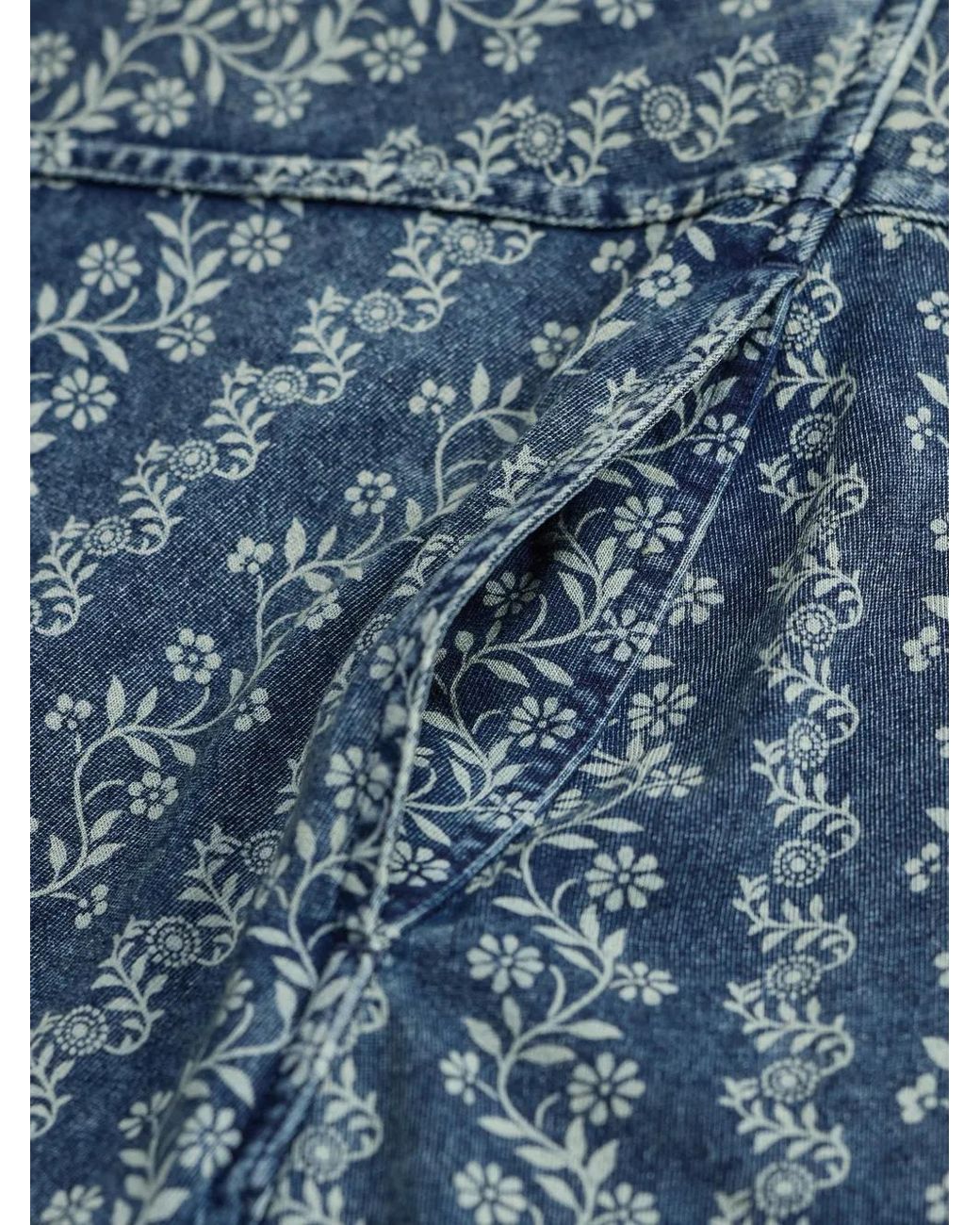 RRL Blue Floral-Motif A-Line Skirt