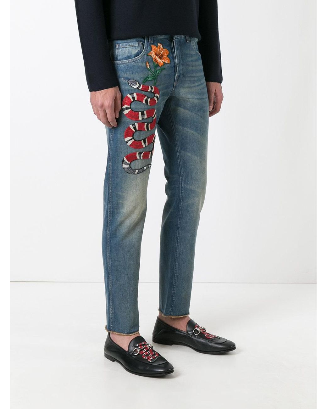 Udstråle harmonisk grus Gucci Snake Embroidered Slim-fit Jeans in Blue for Men | Lyst