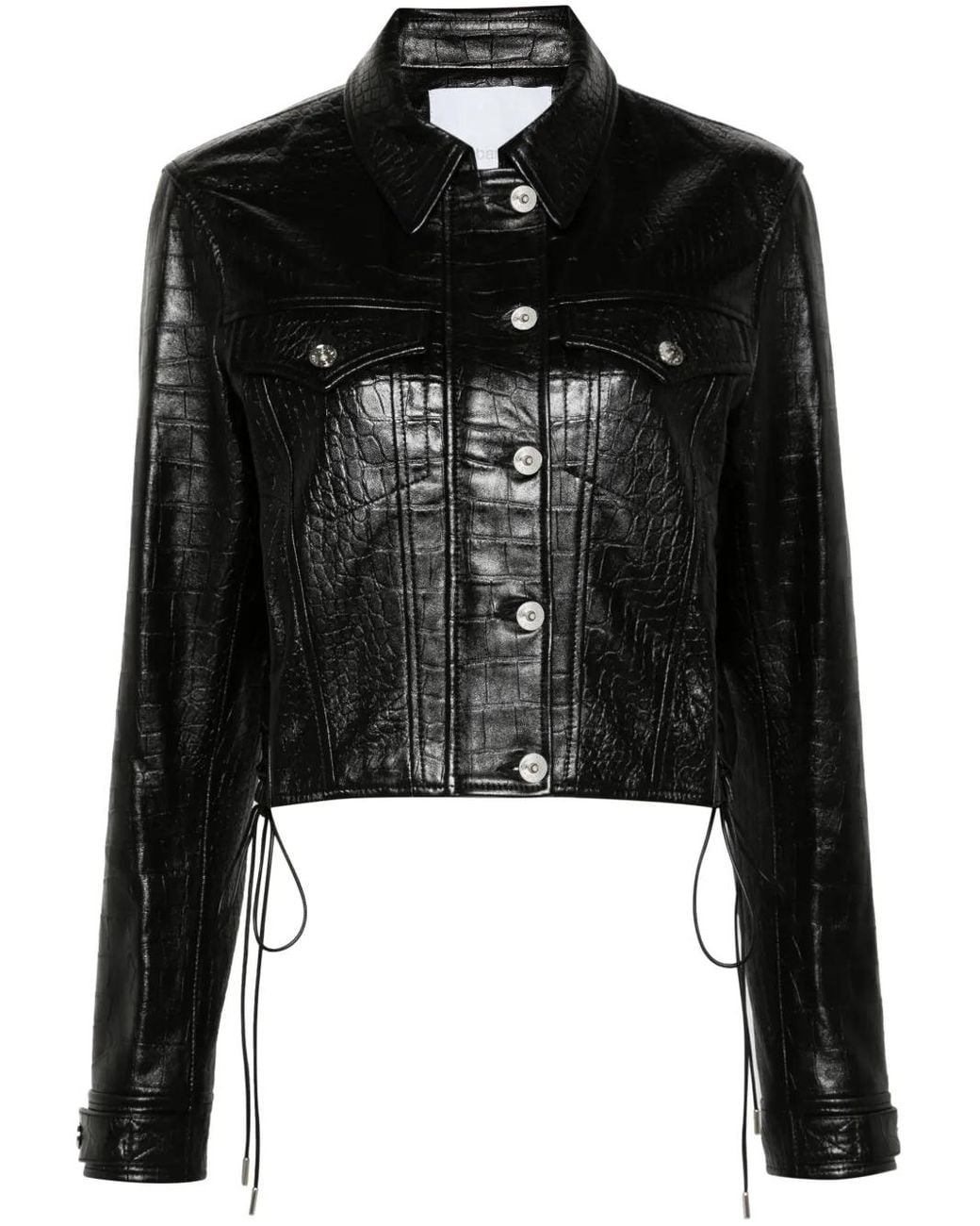 Rabanne Black Crocodile-Embossed Leather Jacket