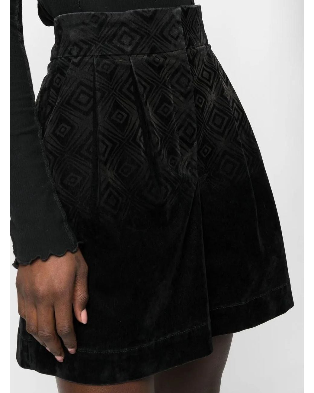 Alberta Ferretti Black Velvet Geometric-Pattern Shorts