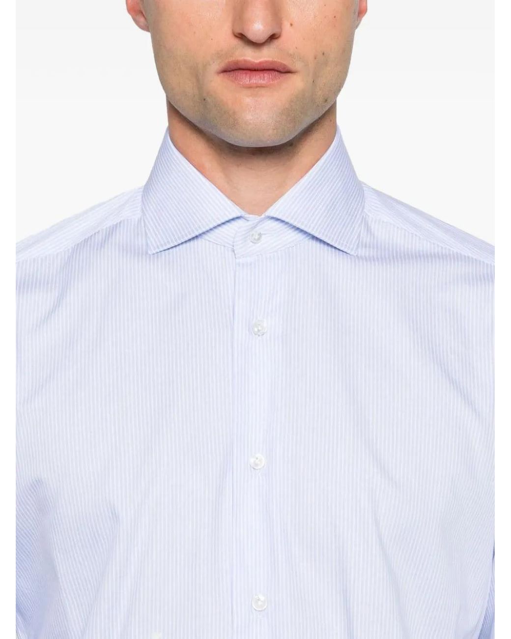 Barba Napoli White Striped Shirt for men