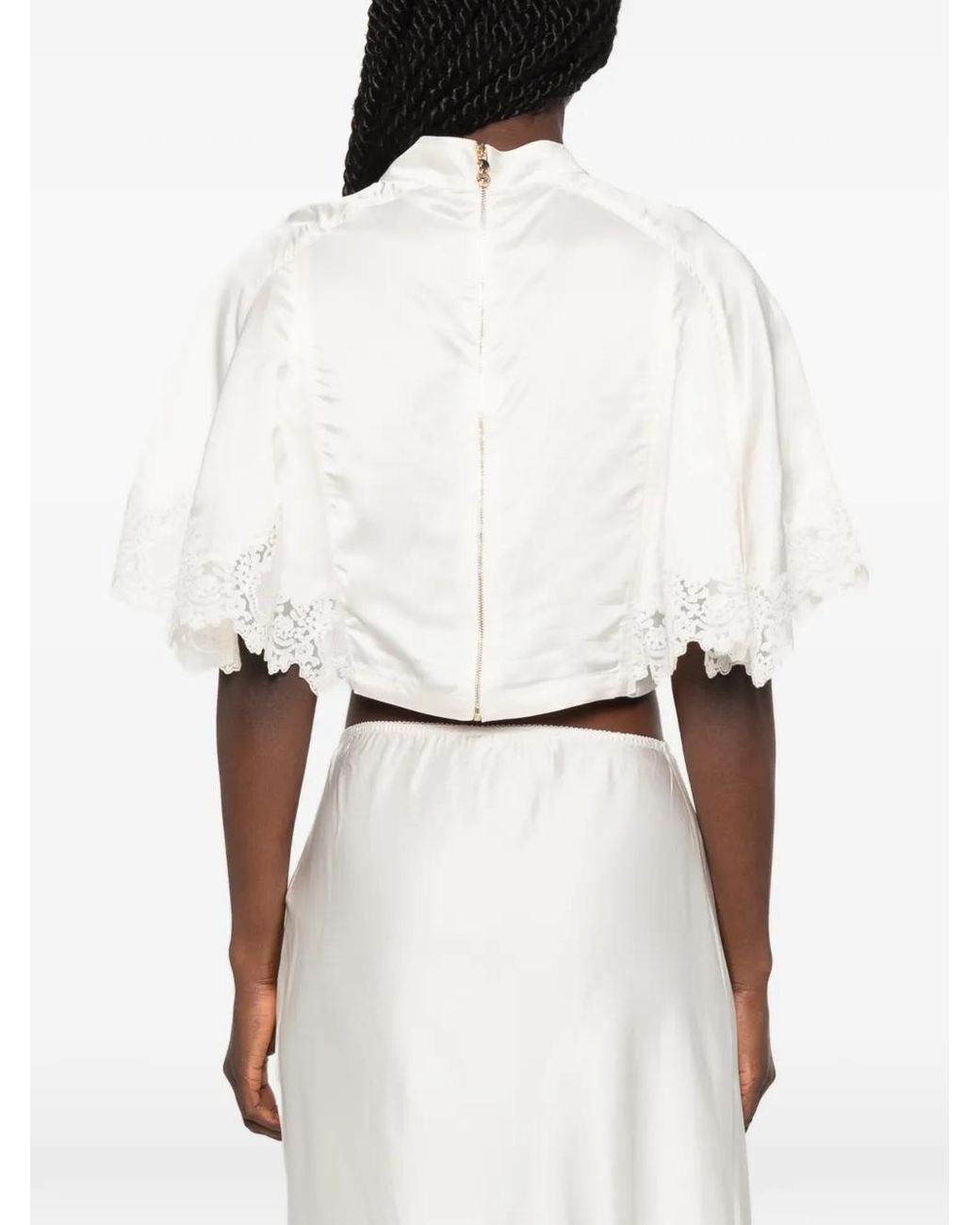 Sandro White Satin Cape-Effect Crop Top