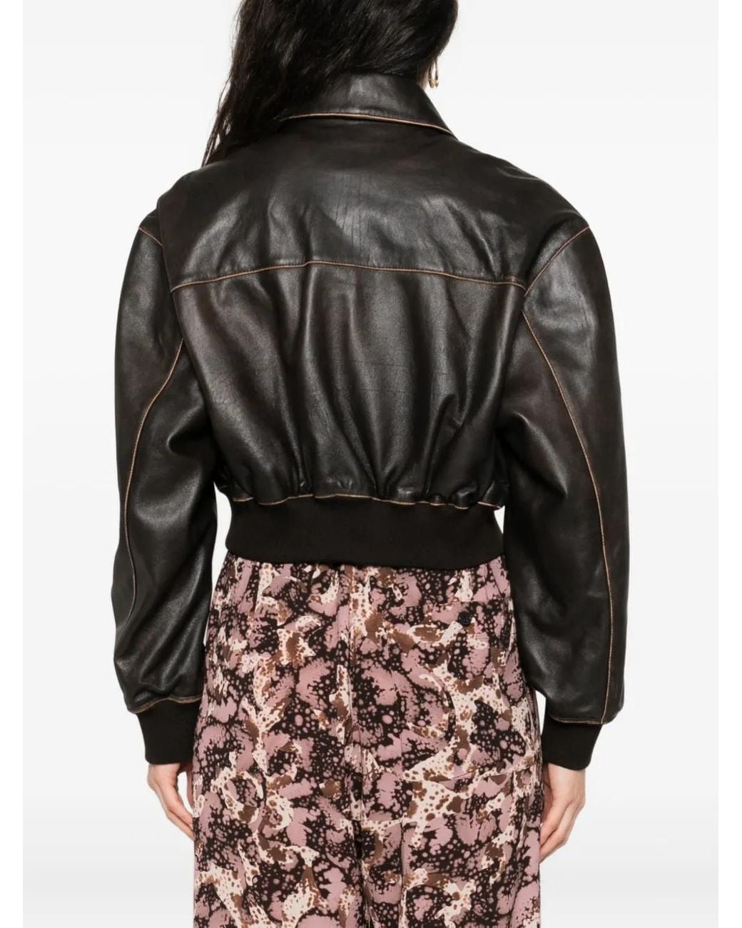 Arma Black Desy Cropped Zip-Front Leather Jacket