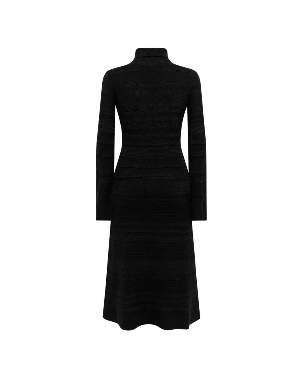 Laneus Black Jacquard-Knit Turtleneck Midi Dress