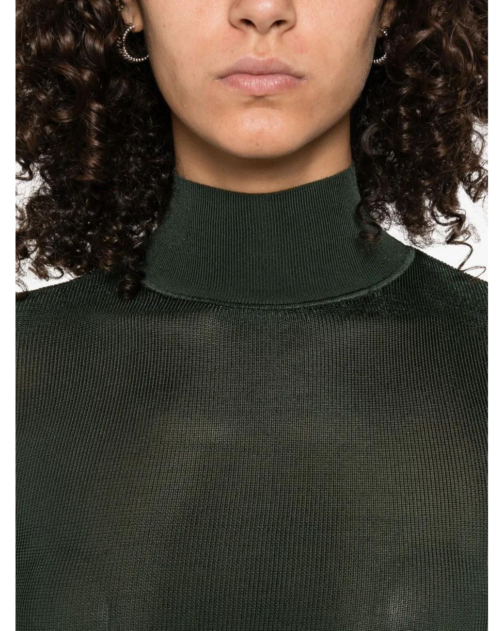 Self-Portrait Green Ribbed Turtleneck Top
