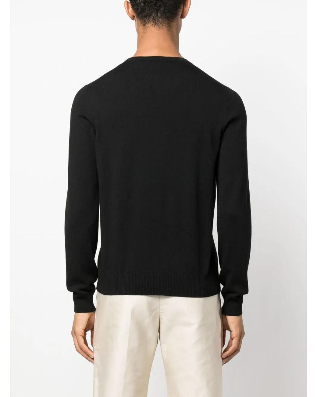 Fay Black Round-Neck Virgin-Wool Sweater for men