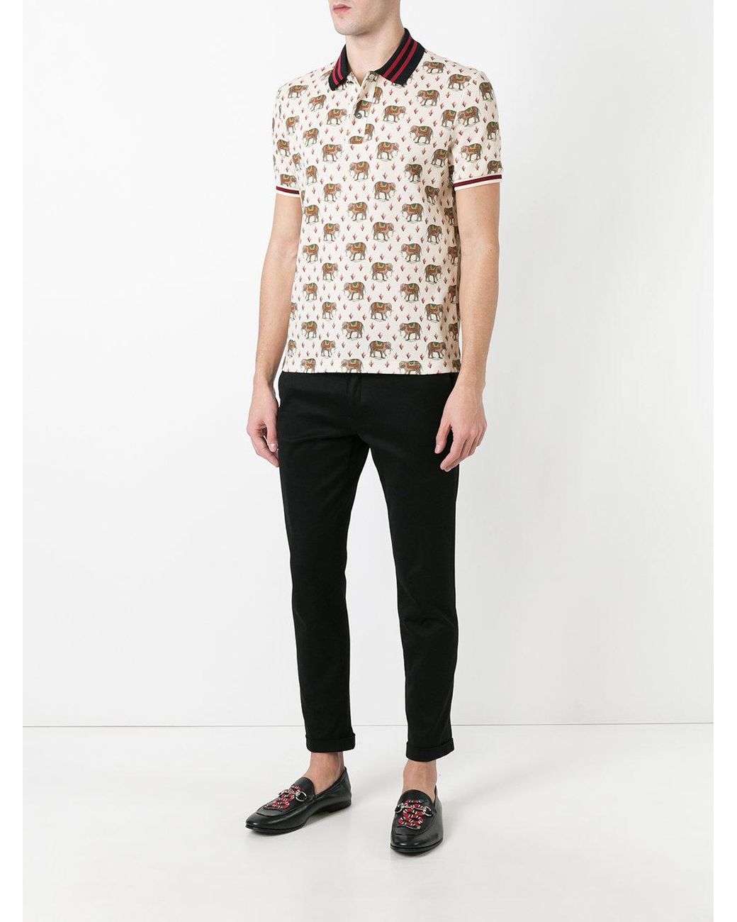 Gucci Elephant Print Polo Shirt in Natural for Men | Lyst