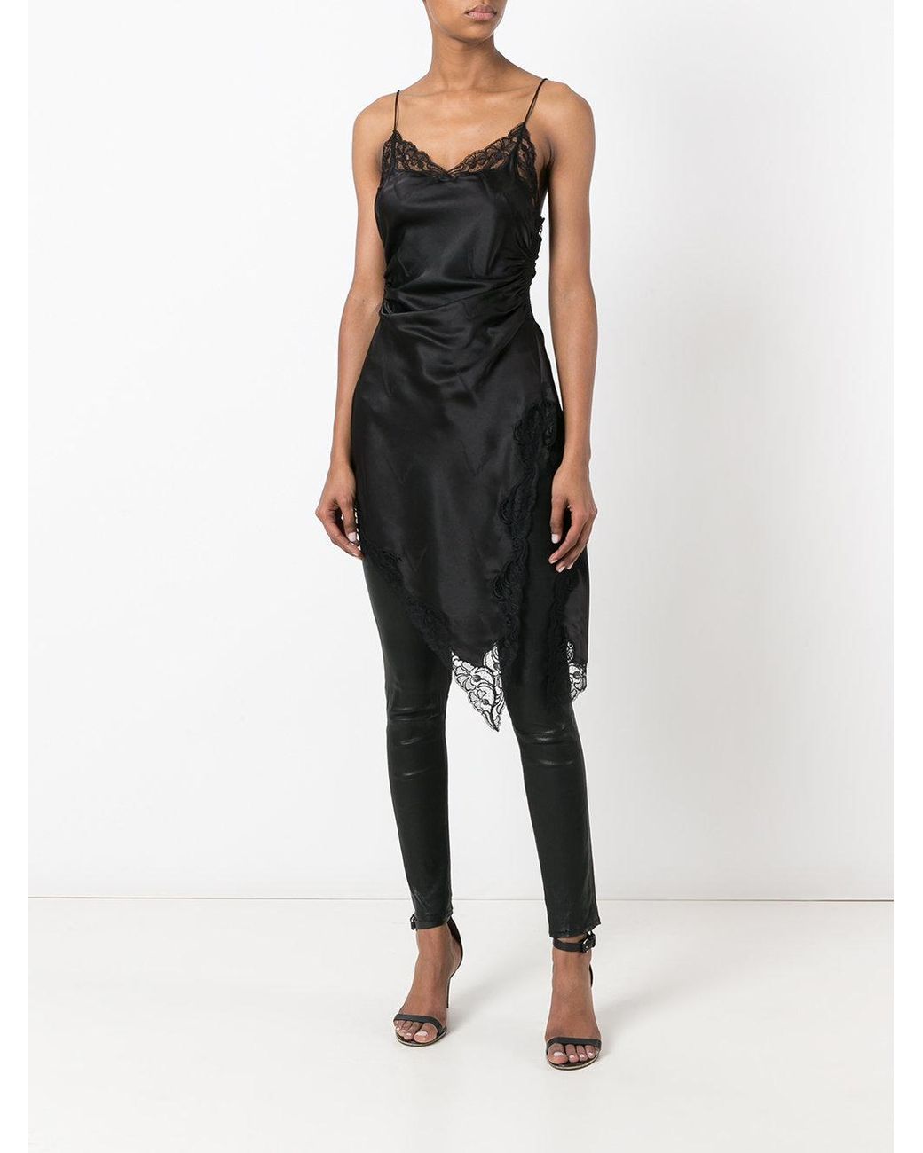 Alexander Wang Lace Trim Slip Dress in Black | Lyst