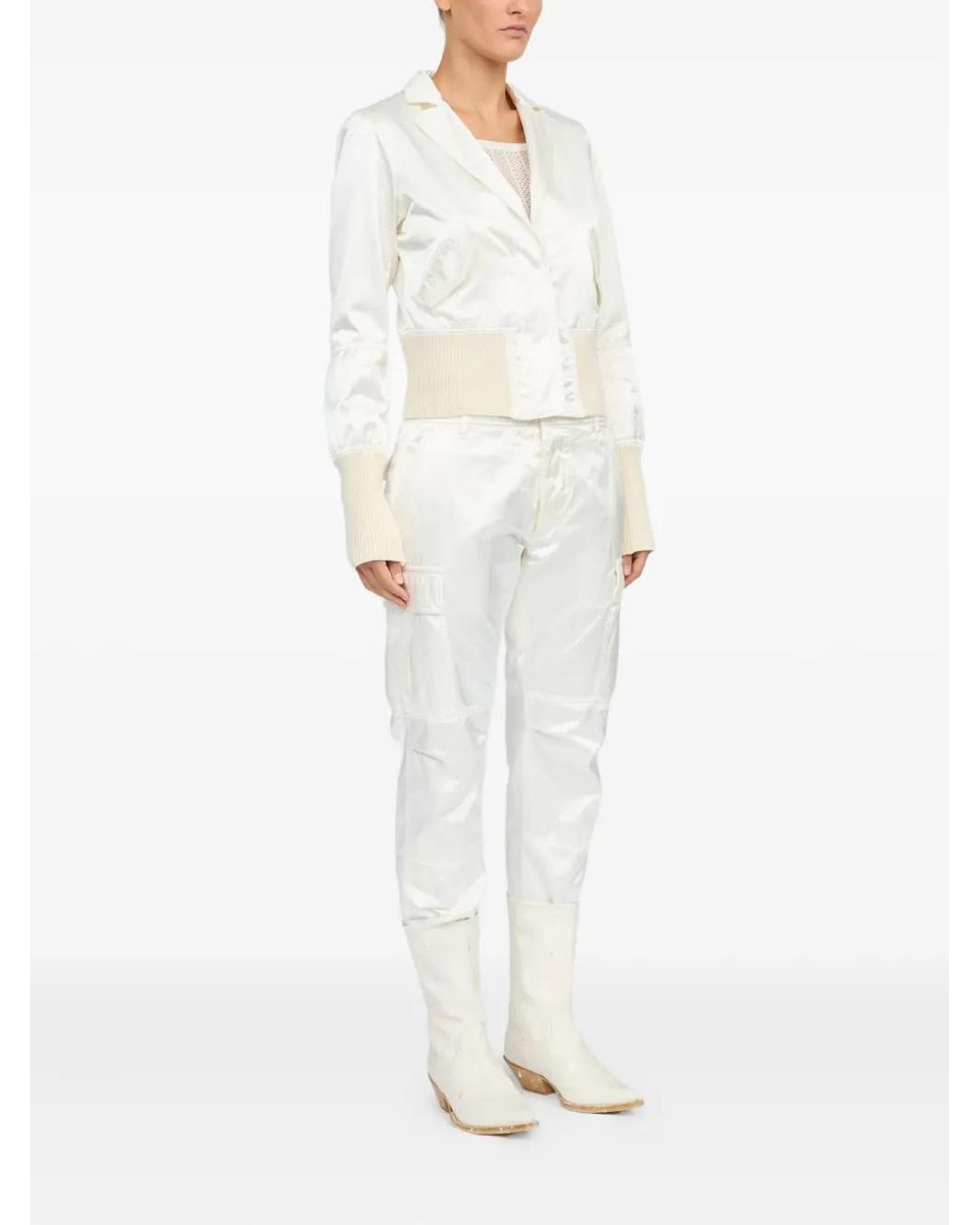 MM6 by Maison Margiela White Satin-Finish Bomber Jacket