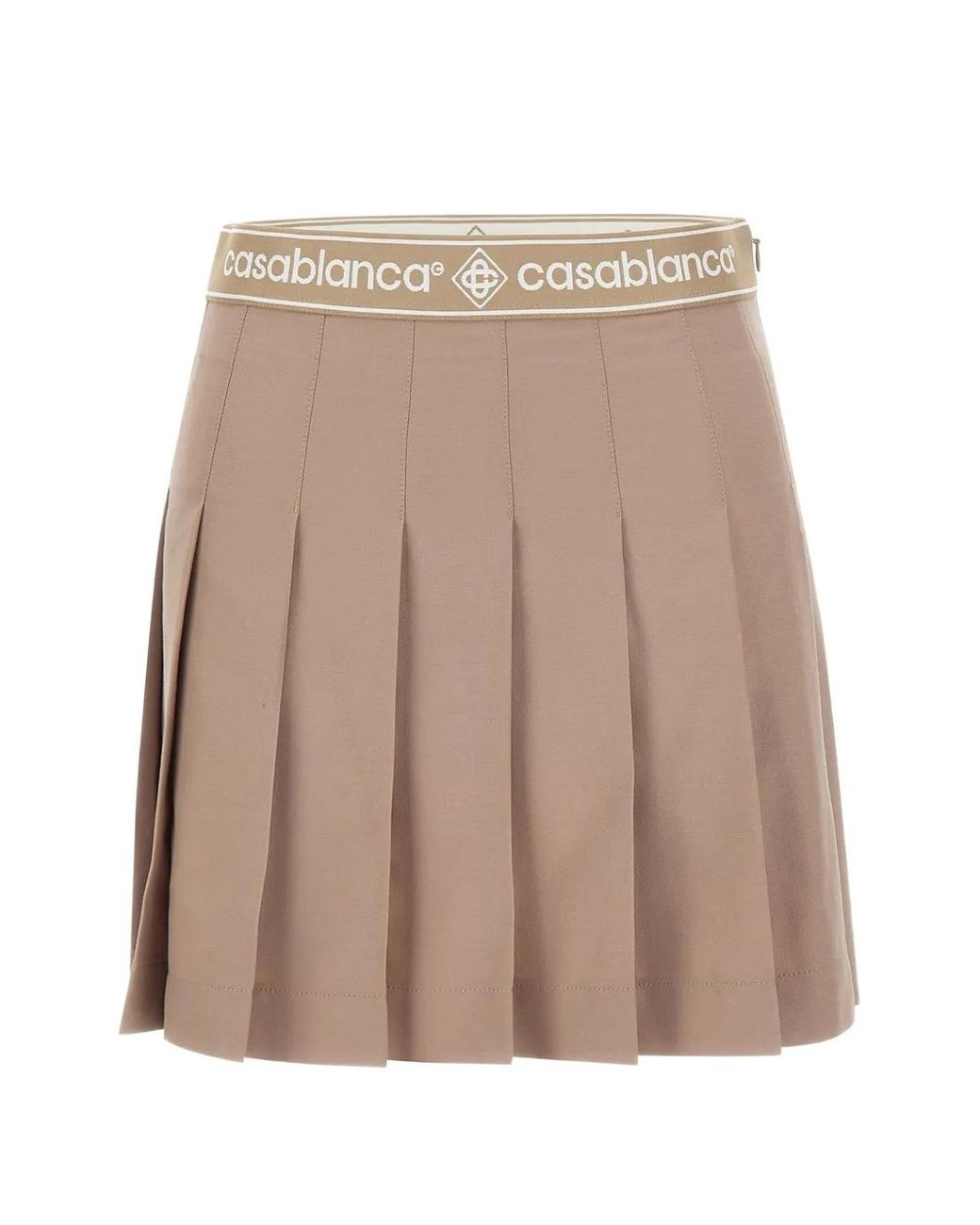 Casablanca Brown Pleated Logo-Waistband Mini Skirt