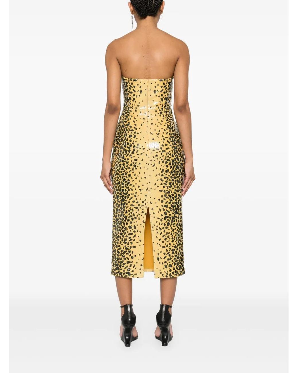 Alex Perry Strapless Cheetah-Print Maxi Dress in Metallic | Lyst